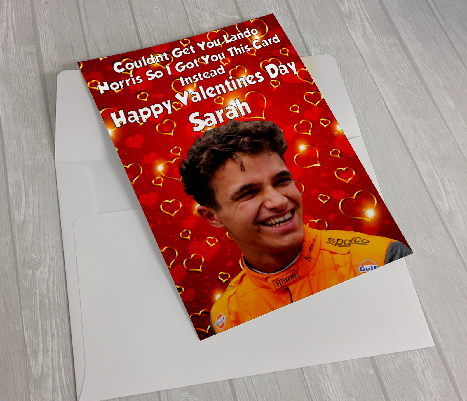 Personalised Lando Norris Valentines Card Formula One F1 McLaren A5 Card Comes With Envelope Glossy Card